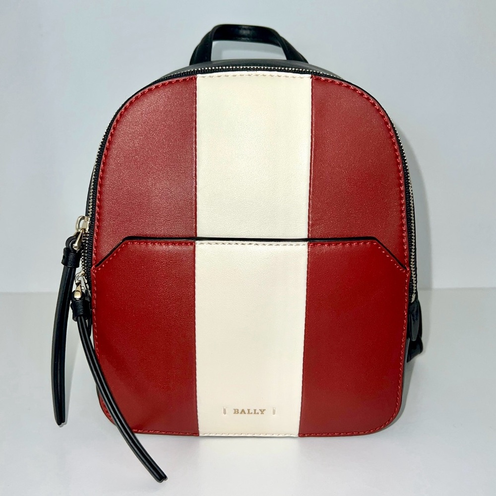 Bally Black, White, and Red Striped Mini Leather Backpack